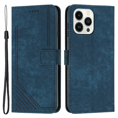 For iPhone 13 Pro Leather Stand Wallet Phone Case Skin-touch Lines Imprinted Phone Cover