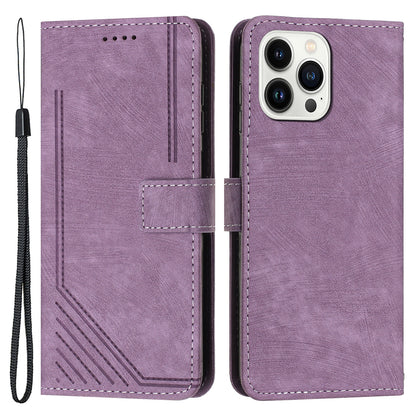 For iPhone 13 Pro Leather Stand Wallet Phone Case Skin-touch Lines Imprinted Phone Cover
