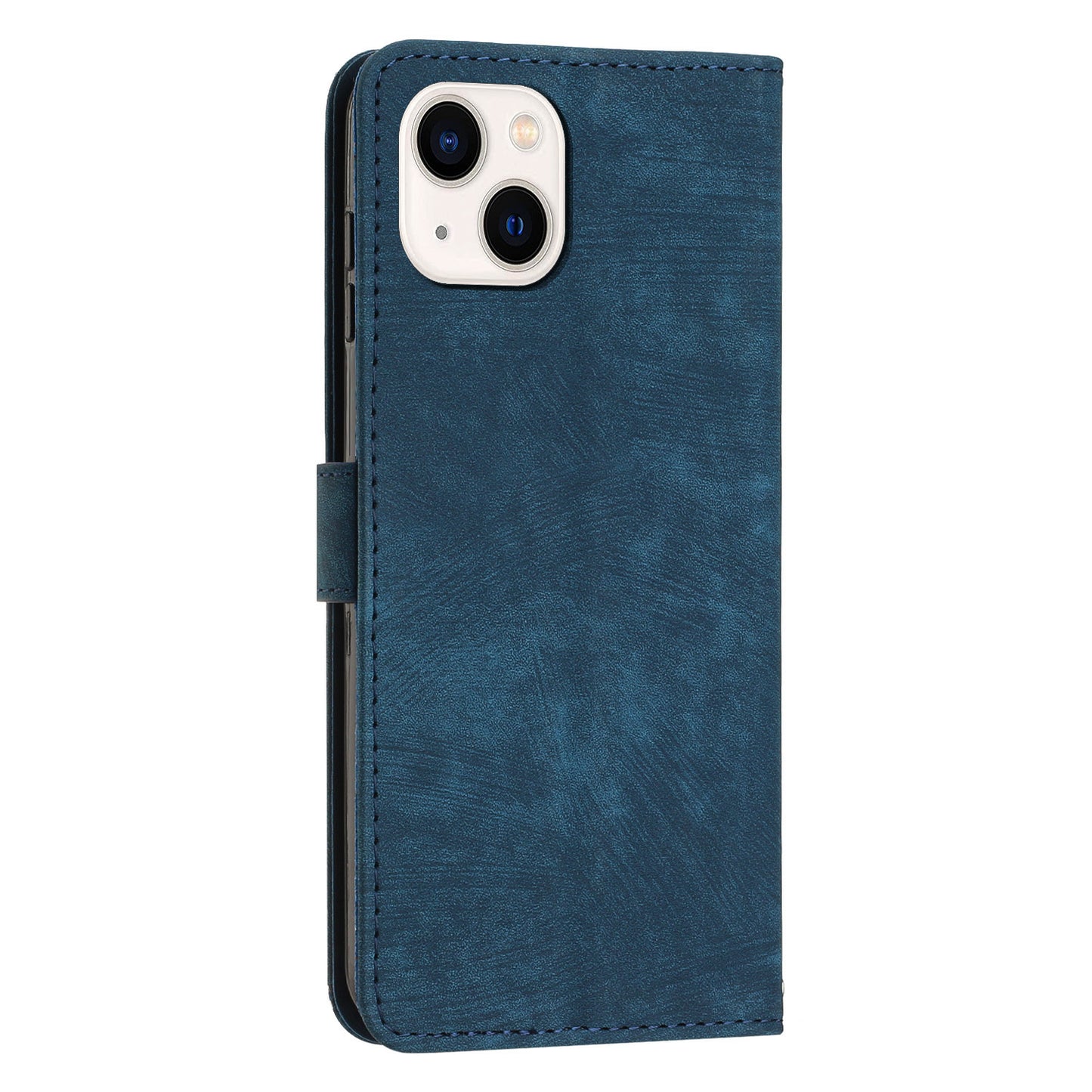 For iPhone 14 Plus PU Leather Phone Stand Case Skin-touch Wallet Lines Imprinted Cover