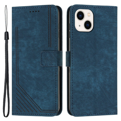 For iPhone 13 mini Stand Wallet PU Leather Phone Case Skin-touch Lines Imprinted Cover