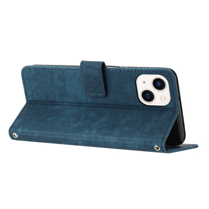 For iPhone 13 mini Stand Wallet PU Leather Phone Case Skin-touch Lines Imprinted Cover