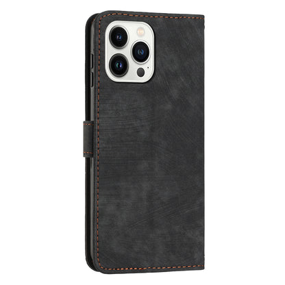 For iPhone 13 Pro Max Skin-touch Leather Case Stand Lines Imprinted Phone Wallet Cover