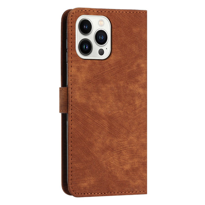 For iPhone 13 Pro Max Skin-touch Leather Case Stand Lines Imprinted Phone Wallet Cover