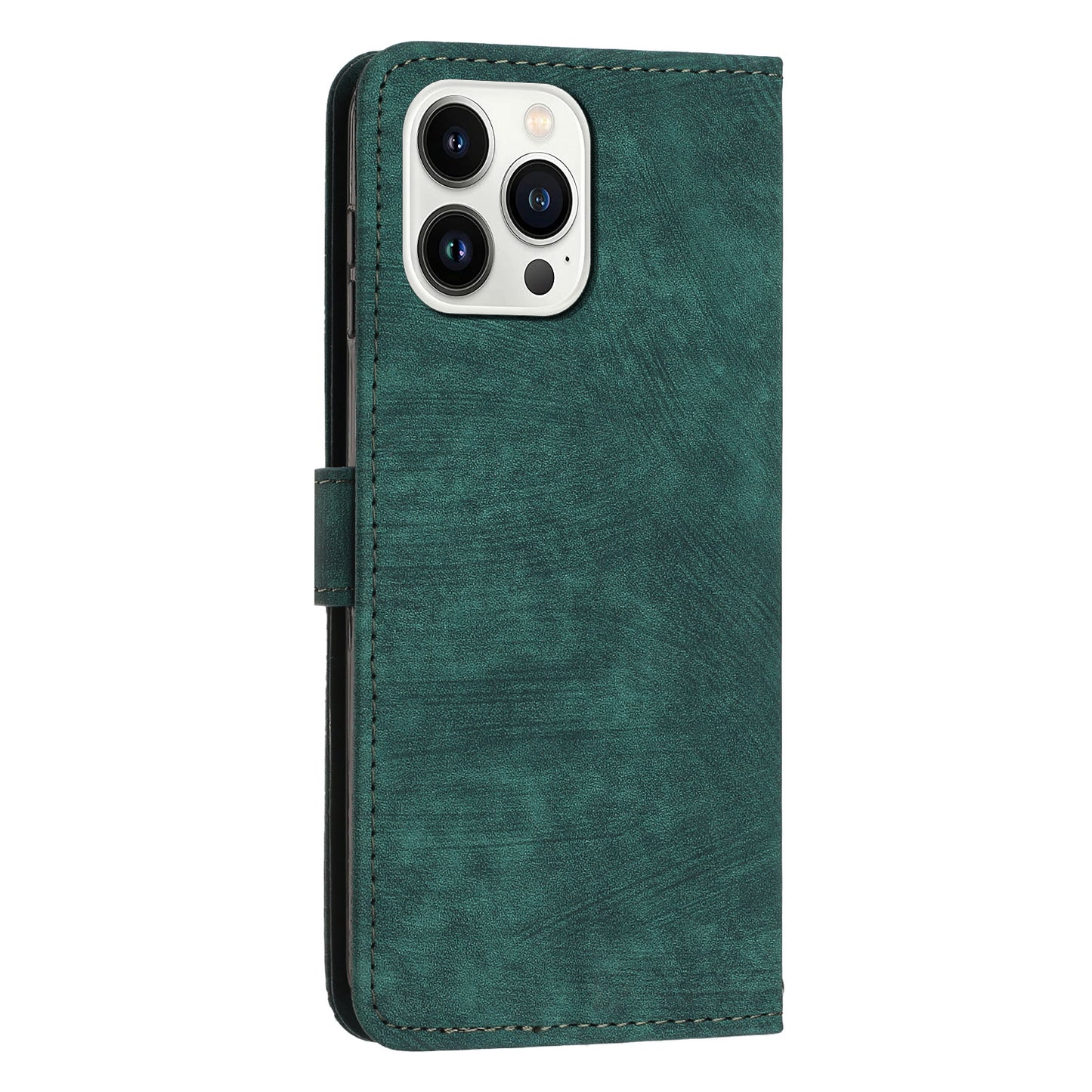 For iPhone 13 Pro Max Skin-touch Leather Case Stand Lines Imprinted Phone Wallet Cover