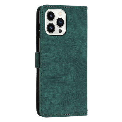 For iPhone 13 Pro Max Skin-touch Leather Case Stand Lines Imprinted Phone Wallet Cover