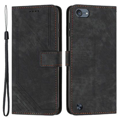 For iPod Touch 5 / 6 / (2019) Phone Case PU Leather Stand Wallet Skin-touch Lines Imprinted Cover