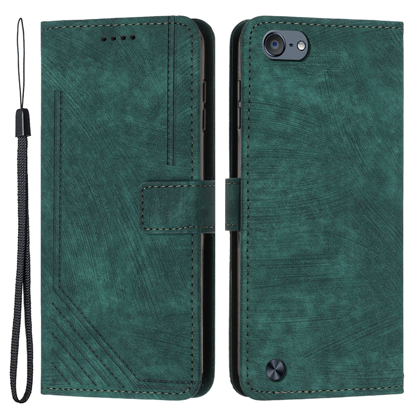 For iPod Touch 5 / 6 / (2019) Phone Case PU Leather Stand Wallet Skin-touch Lines Imprinted Cover