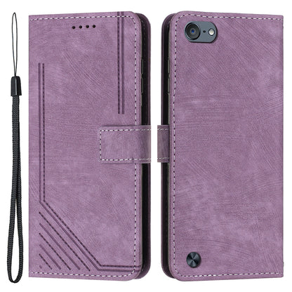 For iPod Touch 5 / 6 / (2019) Phone Case PU Leather Stand Wallet Skin-touch Lines Imprinted Cover