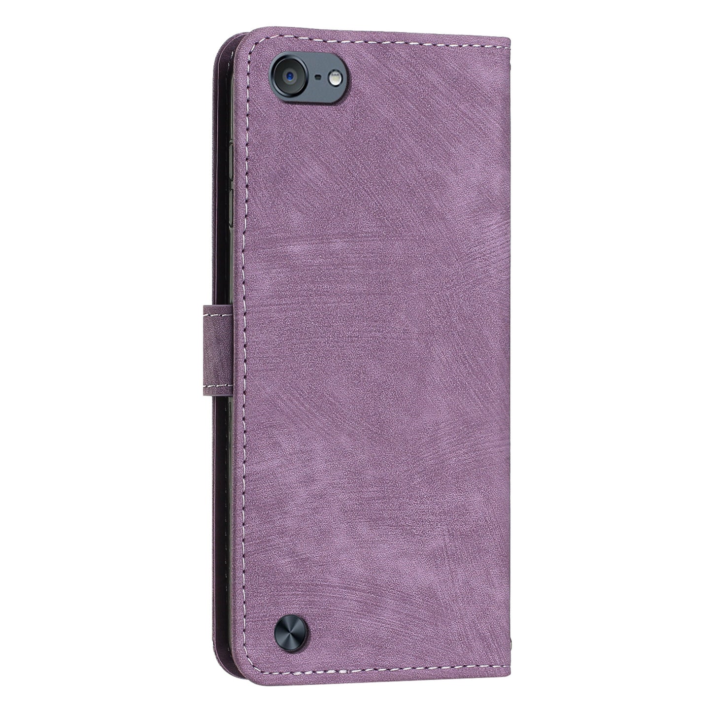 For iPod Touch 5 / 6 / (2019) Phone Case PU Leather Stand Wallet Skin-touch Lines Imprinted Cover