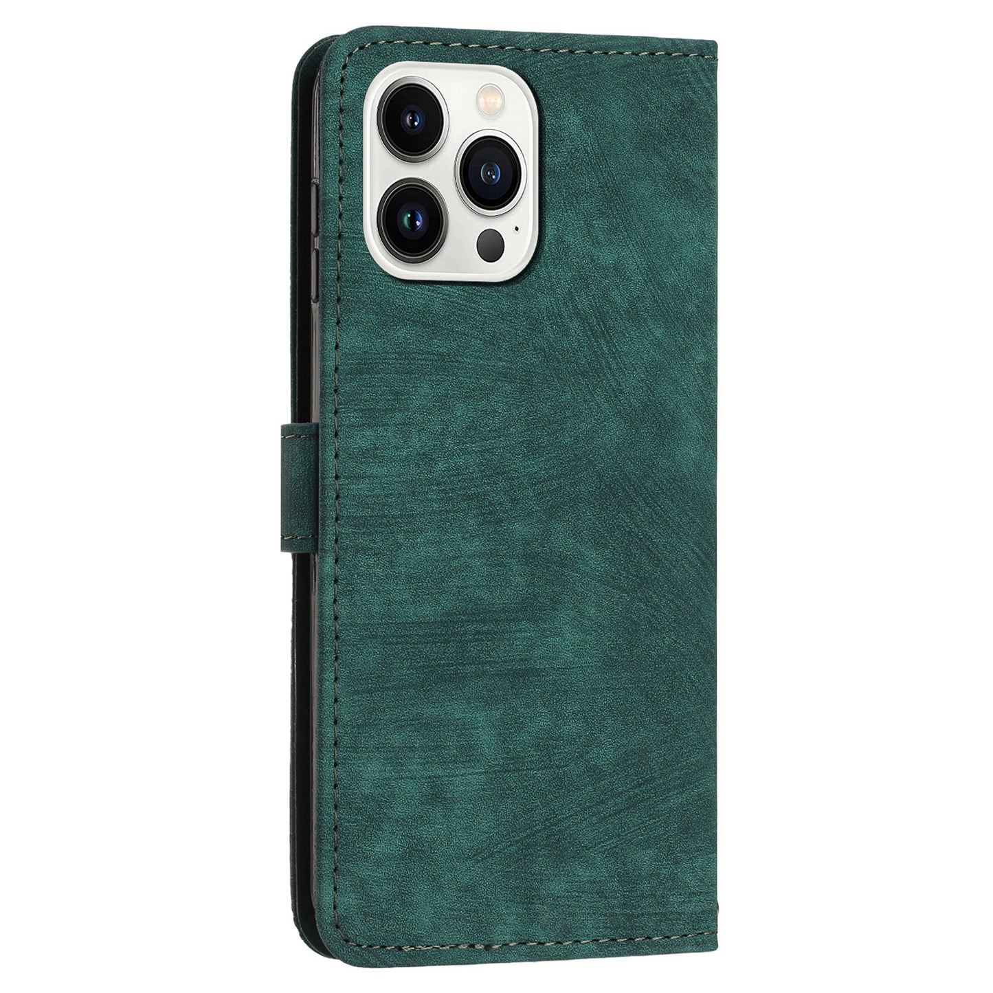 For iPhone 14 Pro Max Wallet Phone Case PU Leather Stand Lines Imprinted Phone Cover with Shoulder Strap