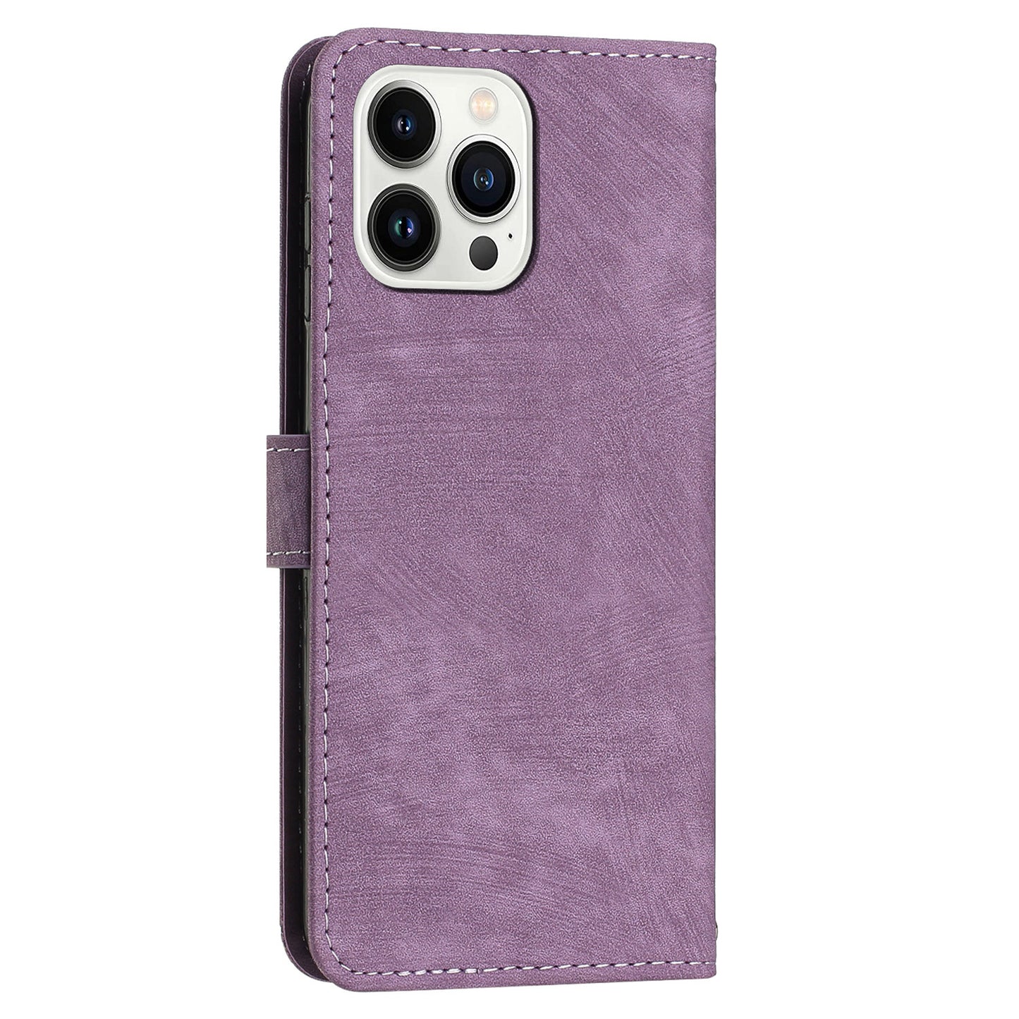 For iPhone 14 Pro Max Wallet Phone Case PU Leather Stand Lines Imprinted Phone Cover with Shoulder Strap