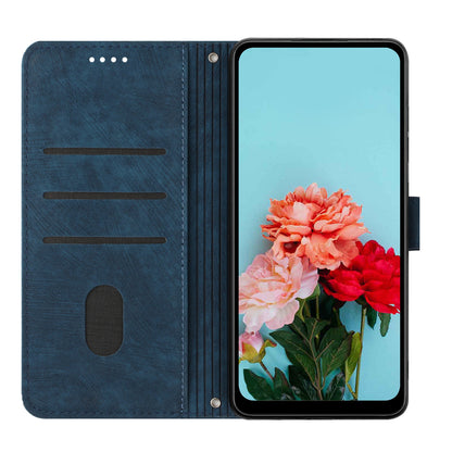 For iPhone 13 mini 5.4 inch PU Leather Flip Folio Case Lines Imprinted Stand Wallet Phone Cover