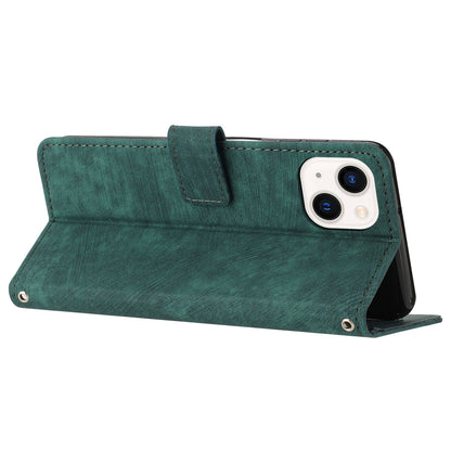 For iPhone 13 mini 5.4 inch PU Leather Flip Folio Case Lines Imprinted Stand Wallet Phone Cover