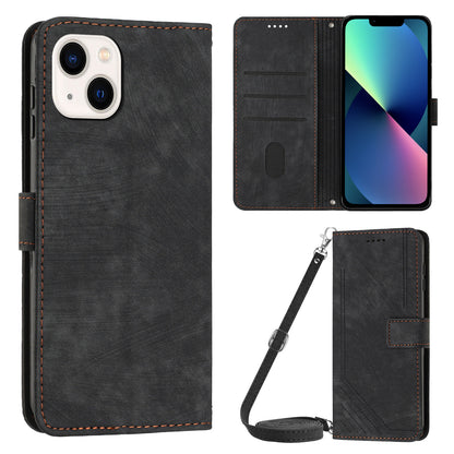 For iPhone 13 mini 5.4 inch PU Leather Flip Folio Case Lines Imprinted Stand Wallet Phone Cover