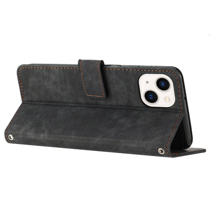 For iPhone 13 mini 5.4 inch PU Leather Flip Folio Case Lines Imprinted Stand Wallet Phone Cover