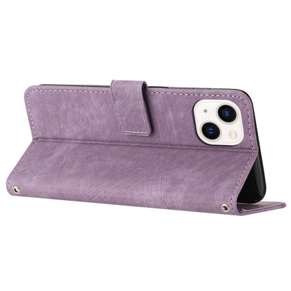 For iPhone 13 mini 5.4 inch PU Leather Flip Folio Case Lines Imprinted Stand Wallet Phone Cover