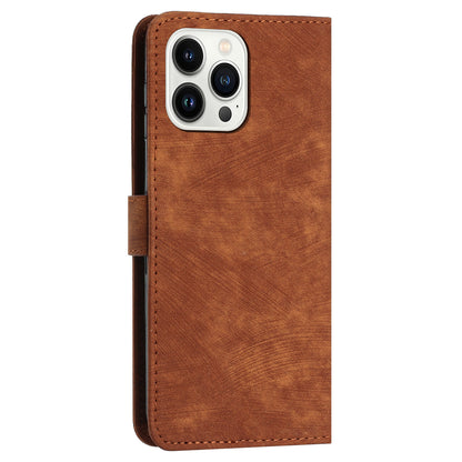 For iPhone 13 Pro 6.1 inch PU Leather Skin-touch Phone Case Lines Imprinted Wallet Stand Flip Cover
