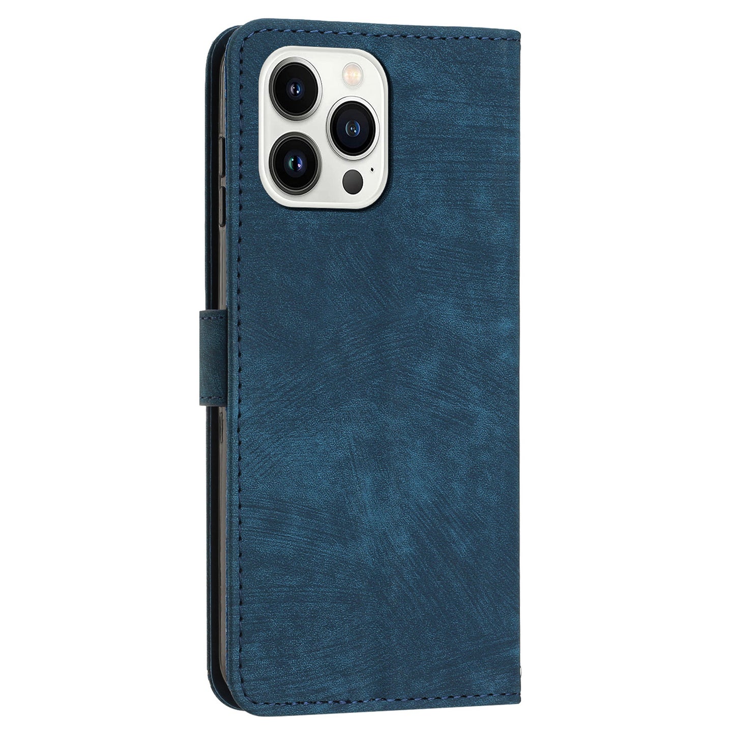 For iPhone 13 Pro 6.1 inch PU Leather Skin-touch Phone Case Lines Imprinted Wallet Stand Flip Cover