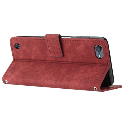 For iPod Touch (2019) / Touch 6 / Touch 5 Crossbody Wallet Case PU Leather Lines Imprinted Stand Phone Cover