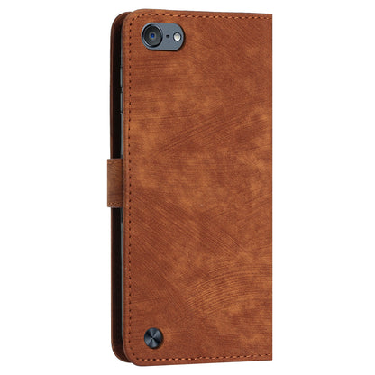 For iPod Touch (2019) / Touch 6 / Touch 5 Crossbody Wallet Case PU Leather Lines Imprinted Stand Phone Cover