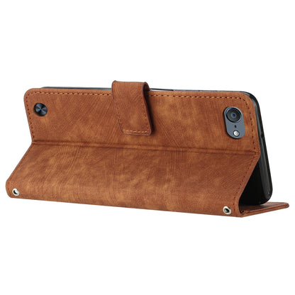 For iPod Touch (2019) / Touch 6 / Touch 5 Crossbody Wallet Case PU Leather Lines Imprinted Stand Phone Cover