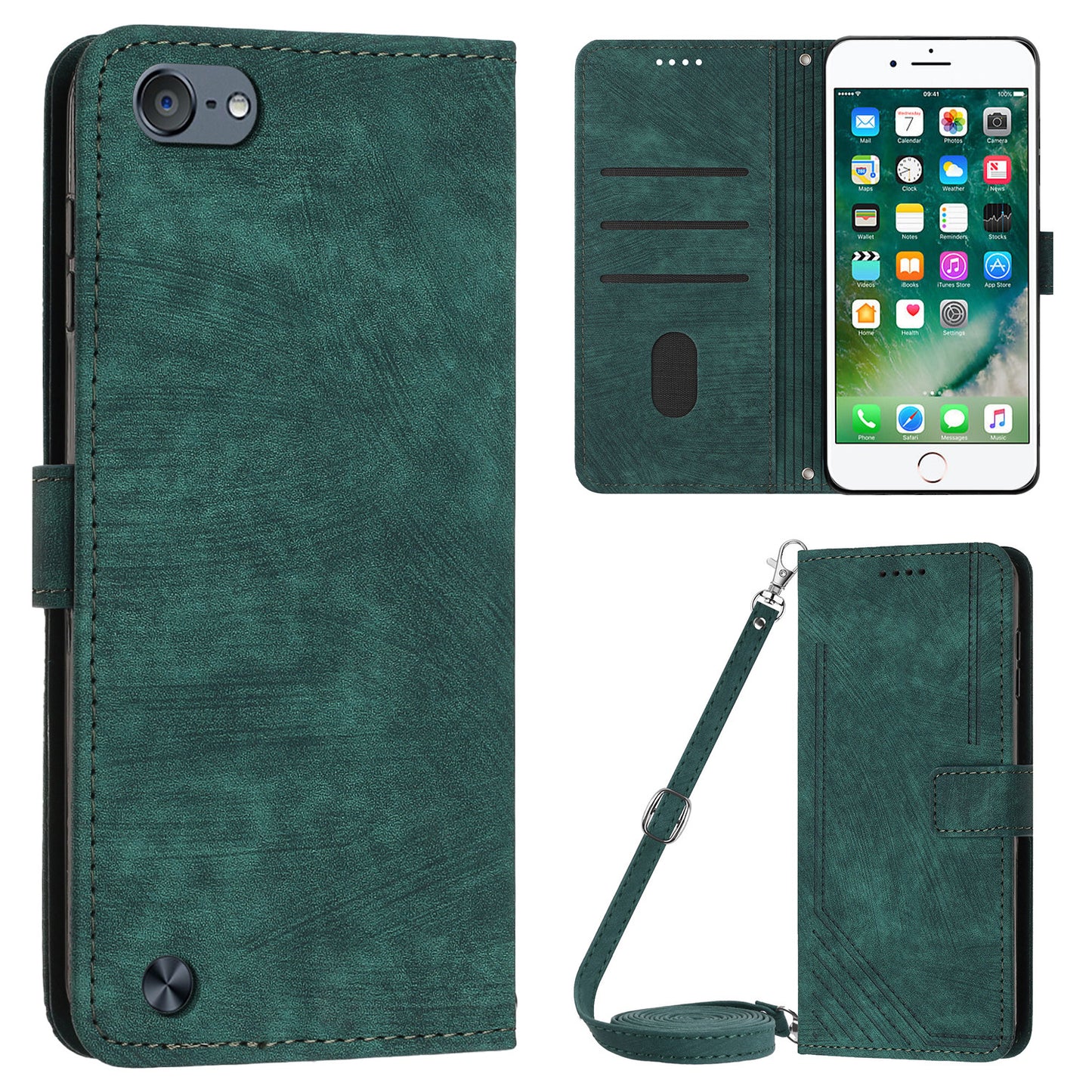 For iPod Touch (2019) / Touch 6 / Touch 5 Crossbody Wallet Case PU Leather Lines Imprinted Stand Phone Cover