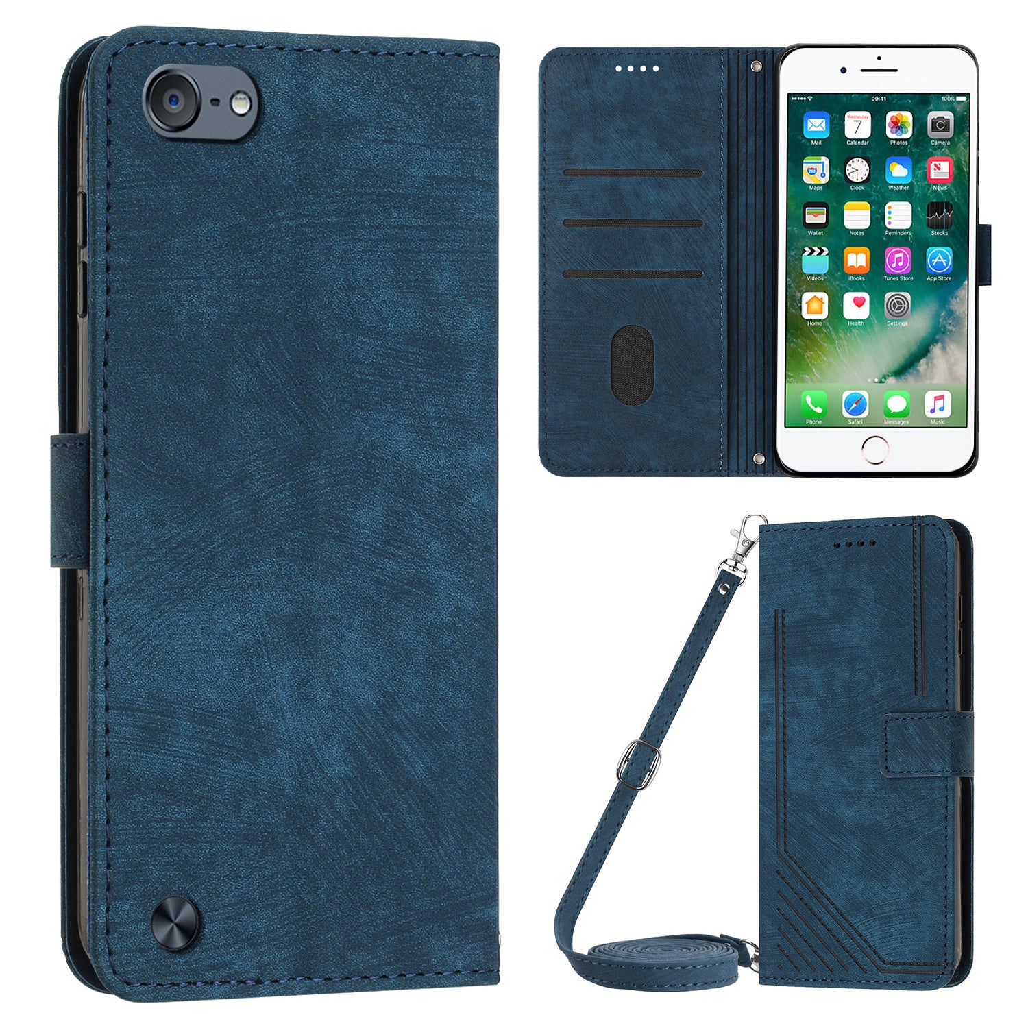 For iPod Touch (2019) / Touch 6 / Touch 5 Crossbody Wallet Case PU Leather Lines Imprinted Stand Phone Cover