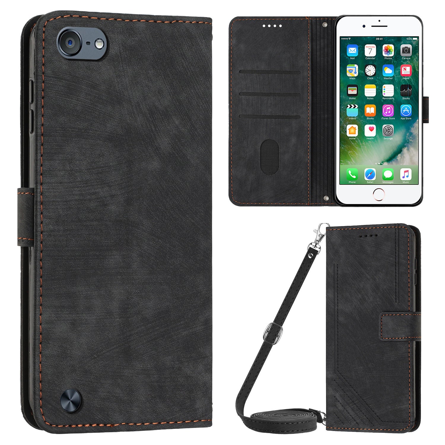 For iPod Touch (2019) / Touch 6 / Touch 5 Crossbody Wallet Case PU Leather Lines Imprinted Stand Phone Cover