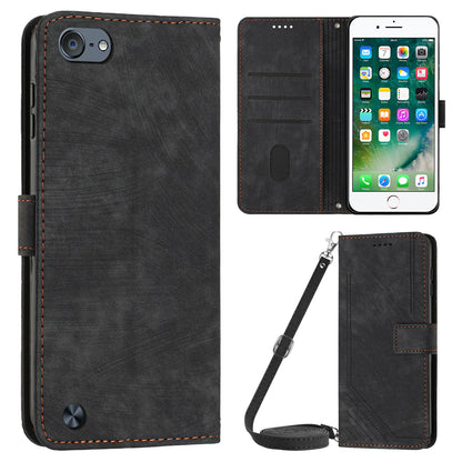 For iPod Touch (2019) / Touch 6 / Touch 5 Crossbody Wallet Case PU Leather Lines Imprinted Stand Phone Cover
