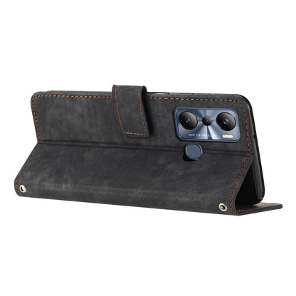 For Infinix Hot 20i 4G Stand PU Leather Case Skin-touch Lines Imprinted Phone Wallet Cover