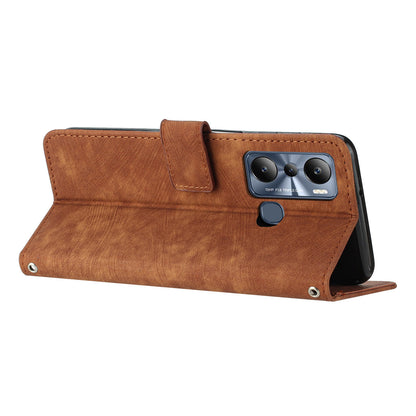 For Infinix Hot 20i 4G Stand PU Leather Case Skin-touch Lines Imprinted Phone Wallet Cover