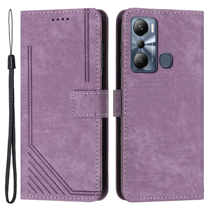 For Infinix Hot 20i 4G Stand PU Leather Case Skin-touch Lines Imprinted Phone Wallet Cover