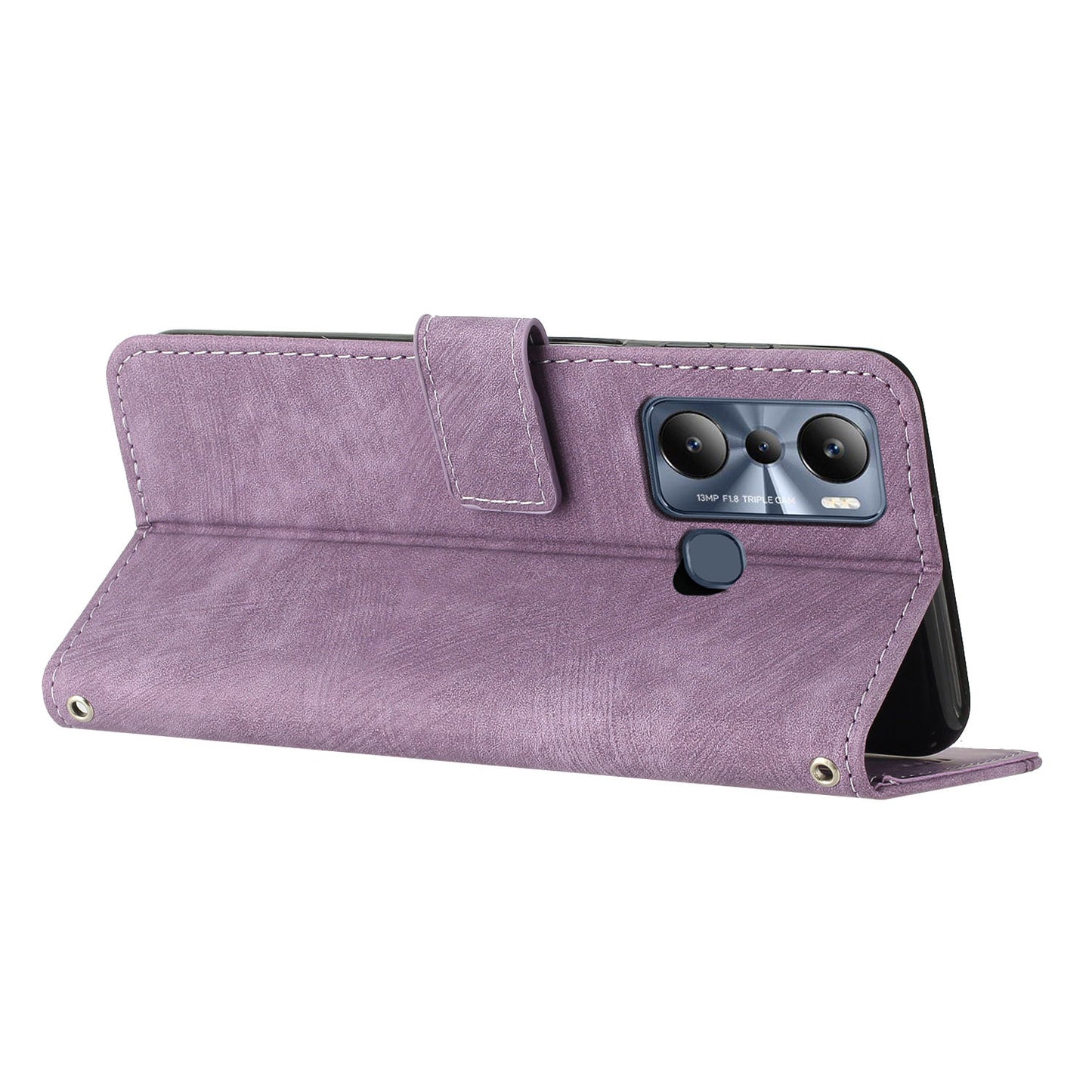 For Infinix Hot 20i 4G Stand PU Leather Case Skin-touch Lines Imprinted Phone Wallet Cover