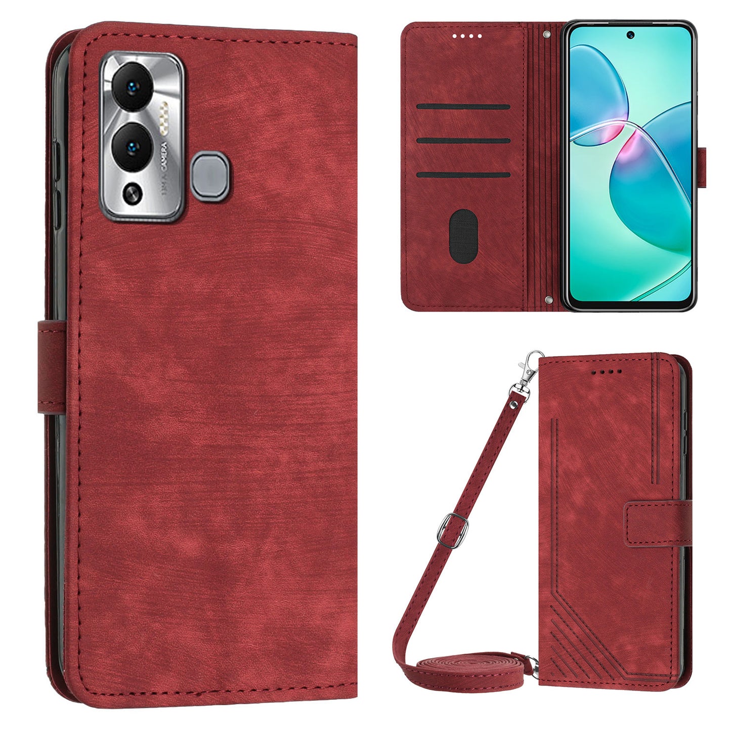Flip Shell for Infinix Hot 12 Play 4G PU Leather Phone Case Lines Imprinted Stand Wallet Cover