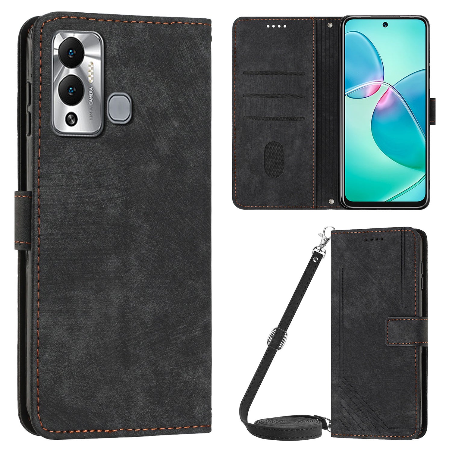 Flip Shell for Infinix Hot 12 Play 4G PU Leather Phone Case Lines Imprinted Stand Wallet Cover
