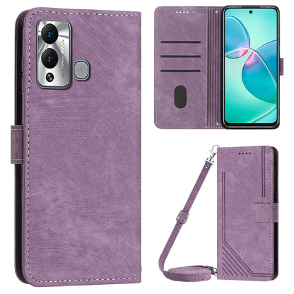 Flip Shell for Infinix Hot 12 Play 4G PU Leather Phone Case Lines Imprinted Stand Wallet Cover