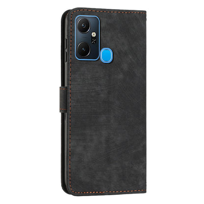For Infinix Smart 6 Plus (India) 4G Leather Case Stand Wallet Lines Imprinted Skin-touch Phone Cover