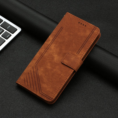 For Infinix Smart 6 Plus (India) 4G Leather Case Stand Wallet Lines Imprinted Skin-touch Phone Cover