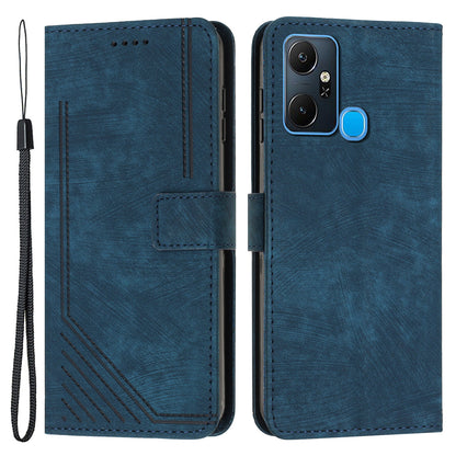 For Infinix Smart 6 Plus (India) 4G Leather Case Stand Wallet Lines Imprinted Skin-touch Phone Cover