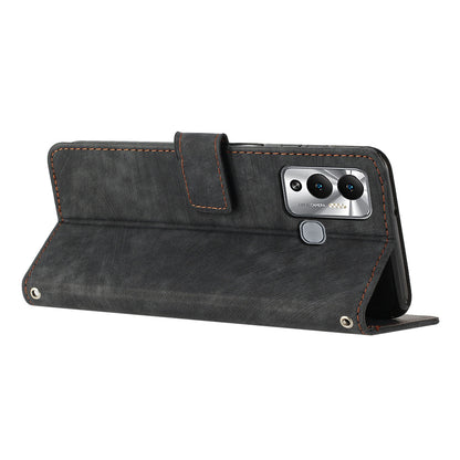 For Infinix Hot 12 Play 4G Skin-touch Wallet Phone Case Lines Imprinted Leather Stand Cover