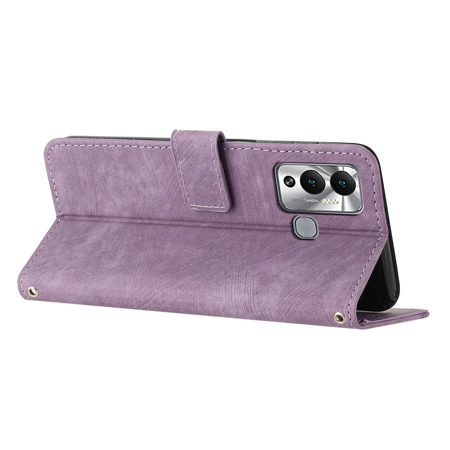 For Infinix Hot 12 Play 4G Skin-touch Wallet Phone Case Lines Imprinted Leather Stand Cover