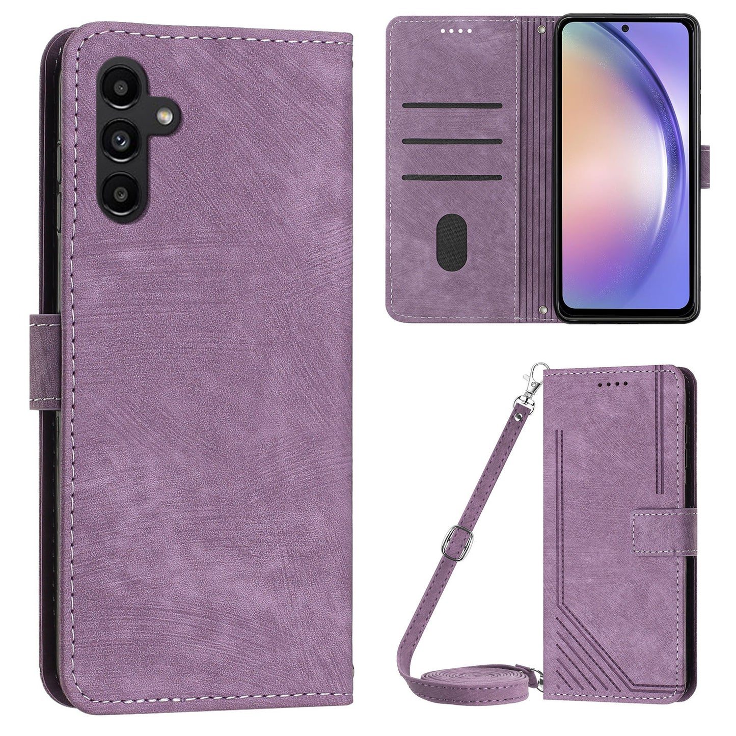 Lines Imprinted Phone Case for Samsung Galaxy A34 5G PU Leather Stand Flip Wallet Cover