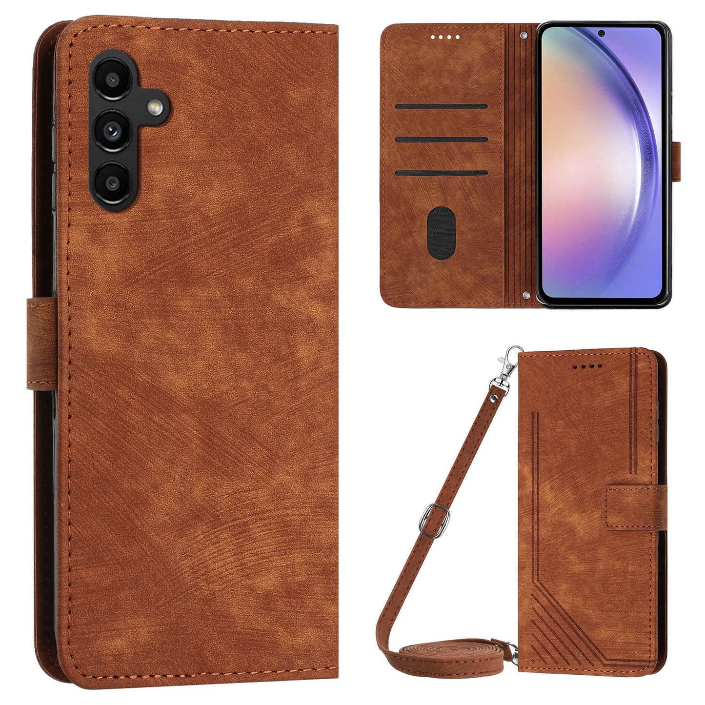 Phone Case for Samsung Galaxy A24 5G PU Leather Lines Imprinted Stand Flip Wallet Cover