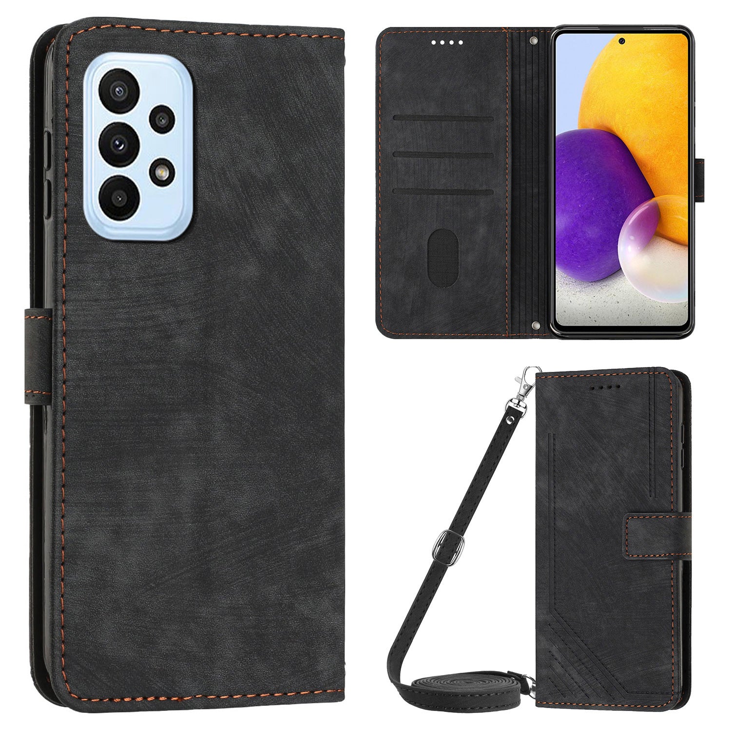 For Samsung Galaxy A73 5G Wallet Phone Case PU Leather Lines Imprinted Shell Stand Phone Cover