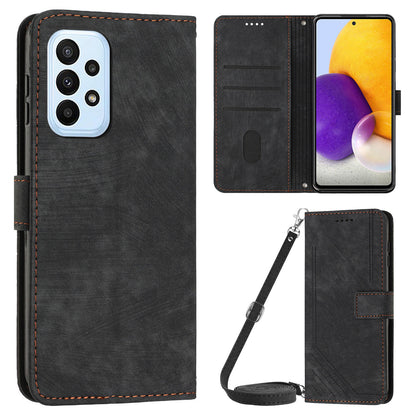 For Samsung Galaxy A73 5G Wallet Phone Case PU Leather Lines Imprinted Shell Stand Phone Cover