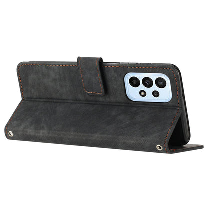 For Samsung Galaxy A73 5G Wallet Phone Case PU Leather Lines Imprinted Shell Stand Phone Cover