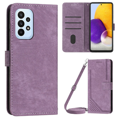 For Samsung Galaxy A73 5G Wallet Phone Case PU Leather Lines Imprinted Shell Stand Phone Cover