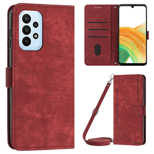 Skin-touch Feeling Wallet Case for Samsung Galaxy A33 5G , Lines Imprinted Stand PU Leather Phone Cover
