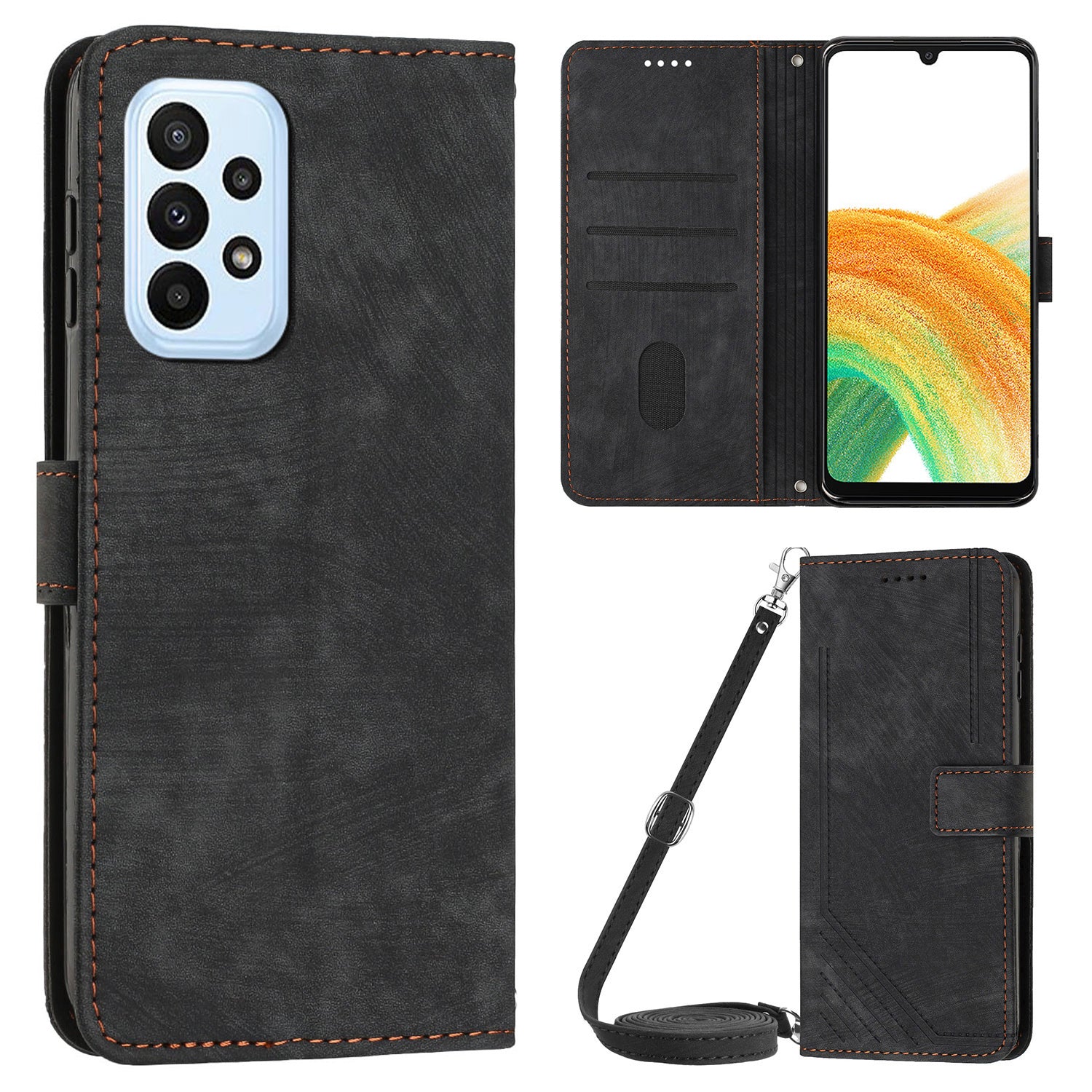 Skin-touch Feeling Wallet Case for Samsung Galaxy A33 5G , Lines Imprinted Stand PU Leather Phone Cover