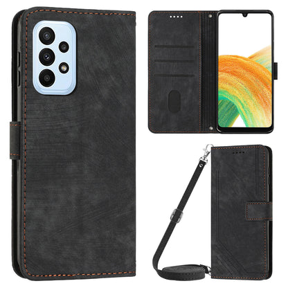 Skin-touch Feeling Wallet Case for Samsung Galaxy A33 5G , Lines Imprinted Stand PU Leather Phone Cover